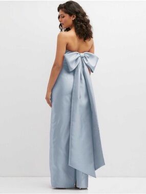 ALFRED SUNG Strapless Light Blue Satin Gown with Back Bow Detail